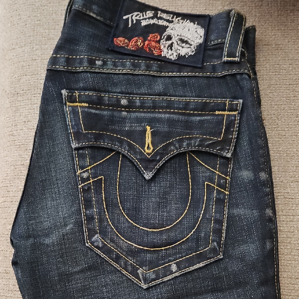 True Religion Dark Blue Jeans with Yellow Stitching